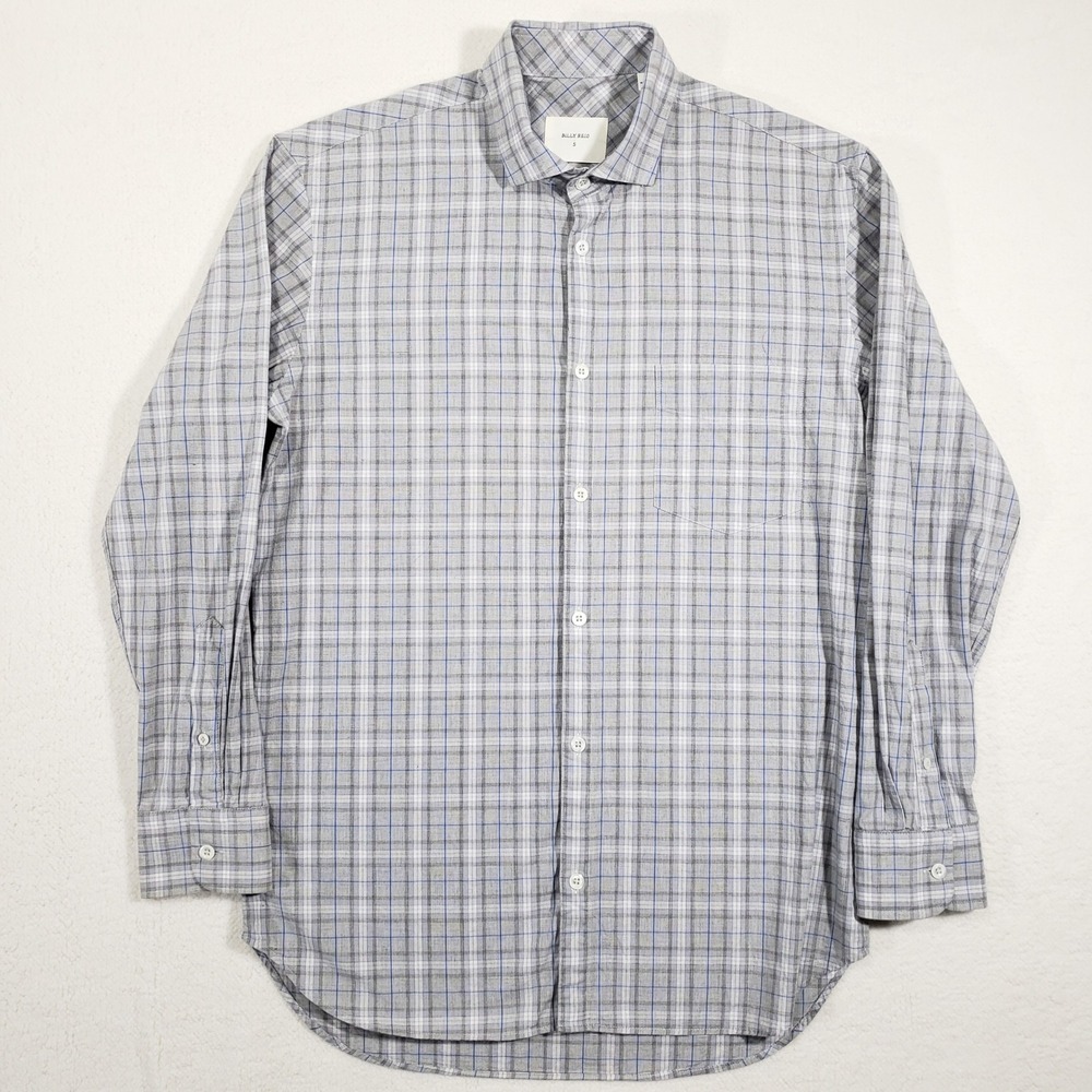 Billy Reid Button Up‎ Shirt Mens Small Grey Blue Plaid Cotton Long Sleeve Spread